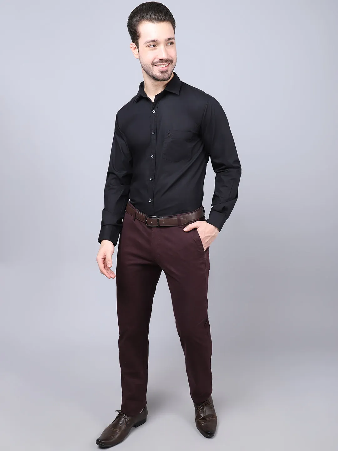Men's Black Casual Plain Full Sleeve Shirt