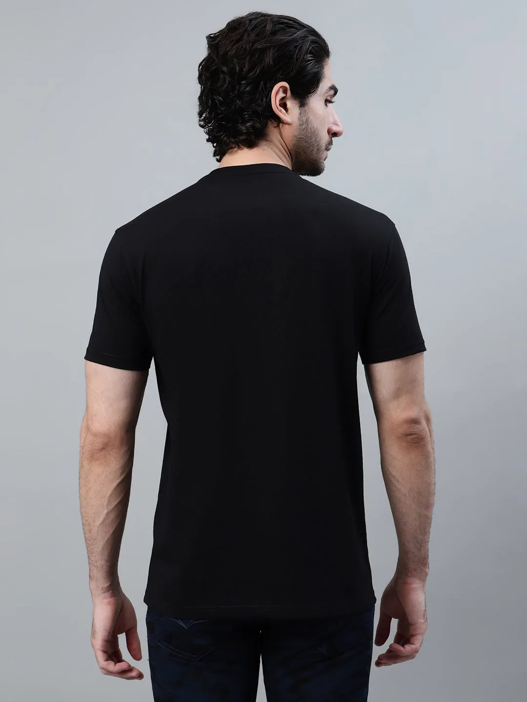 Men's Black Printed Round Neck Half Sleeve T-shirt