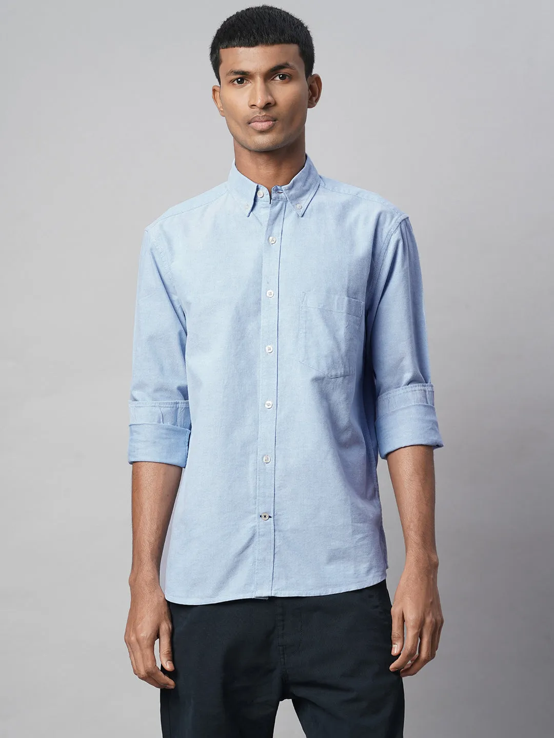 Men's Blue 100% Cotton Regular Fit Shirt