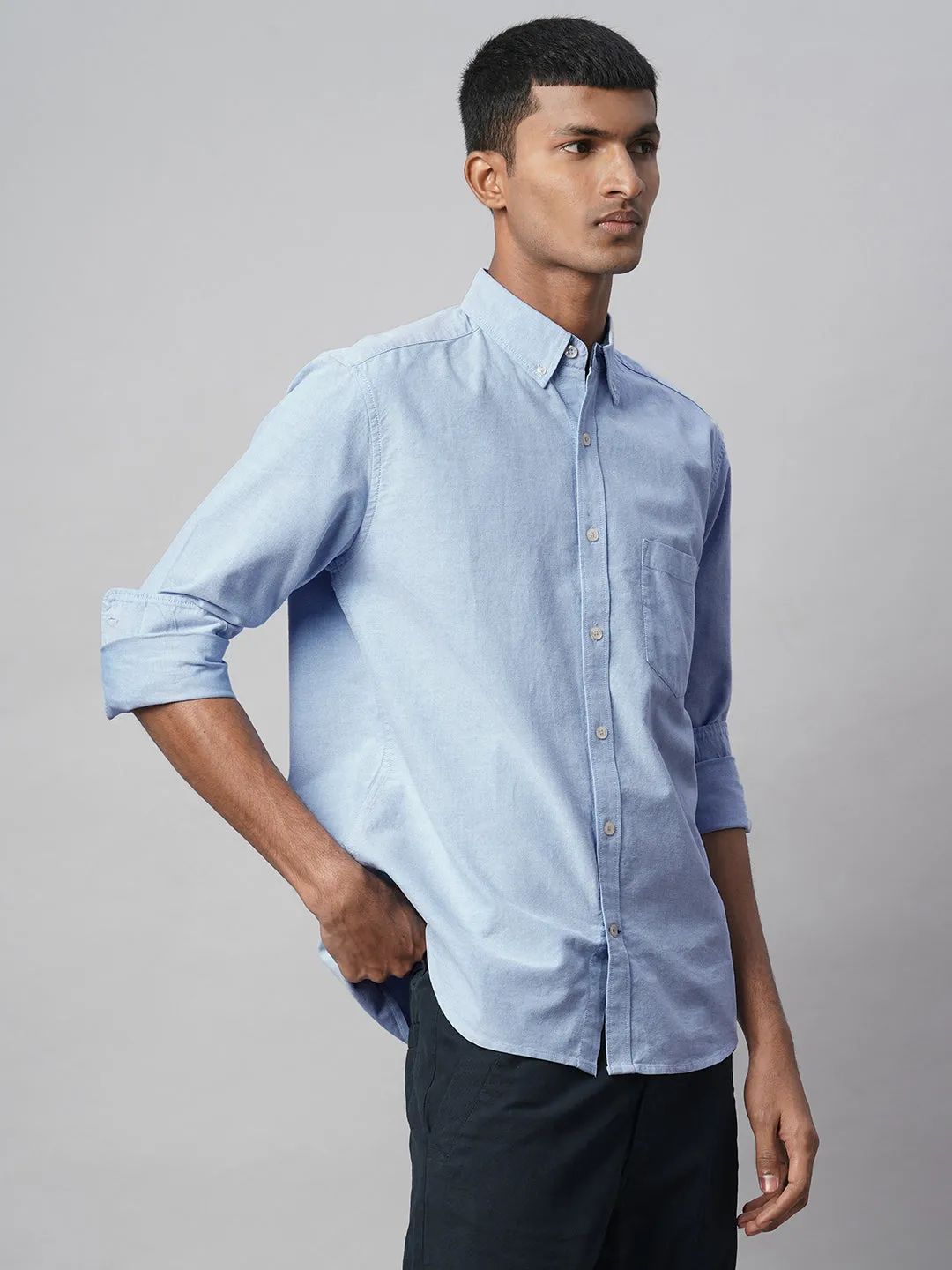 Men's Blue 100% Cotton Regular Fit Shirt