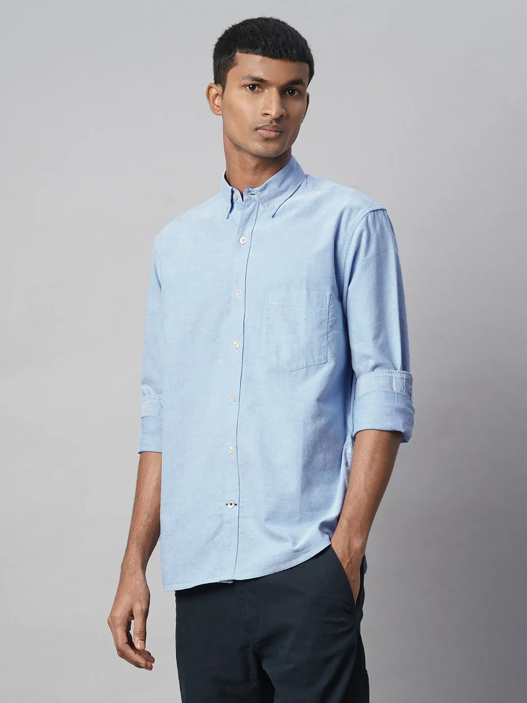 Men's Blue 100% Cotton Regular Fit Shirt
