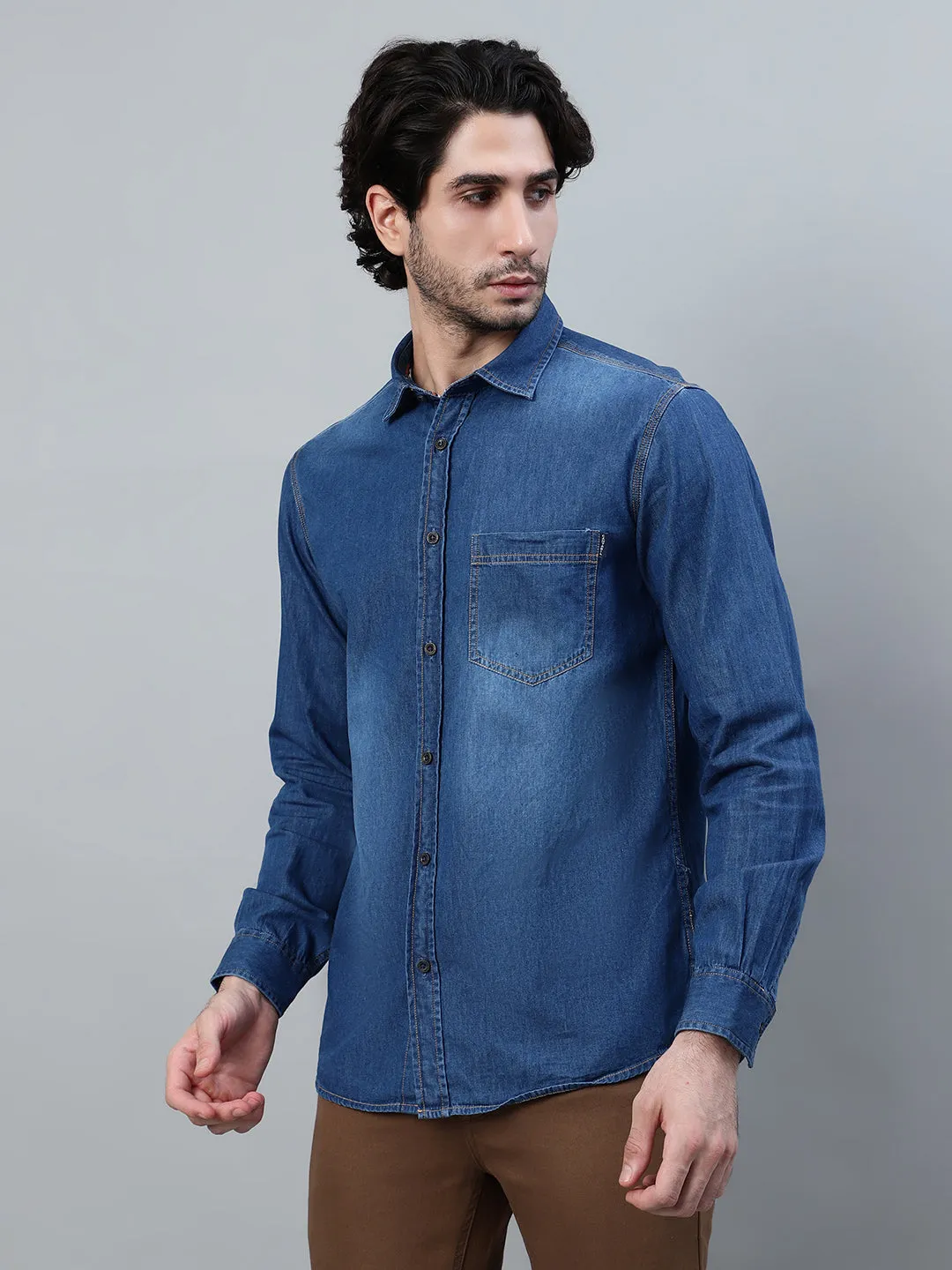 Men's Blue Solid Full Sleeve Casual Shirt