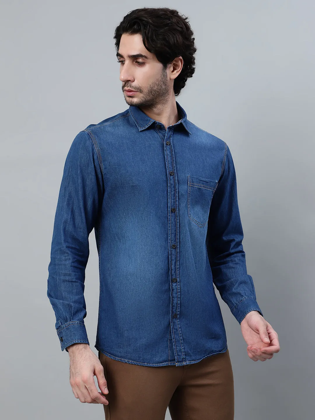 Men's Blue Solid Full Sleeve Casual Shirt
