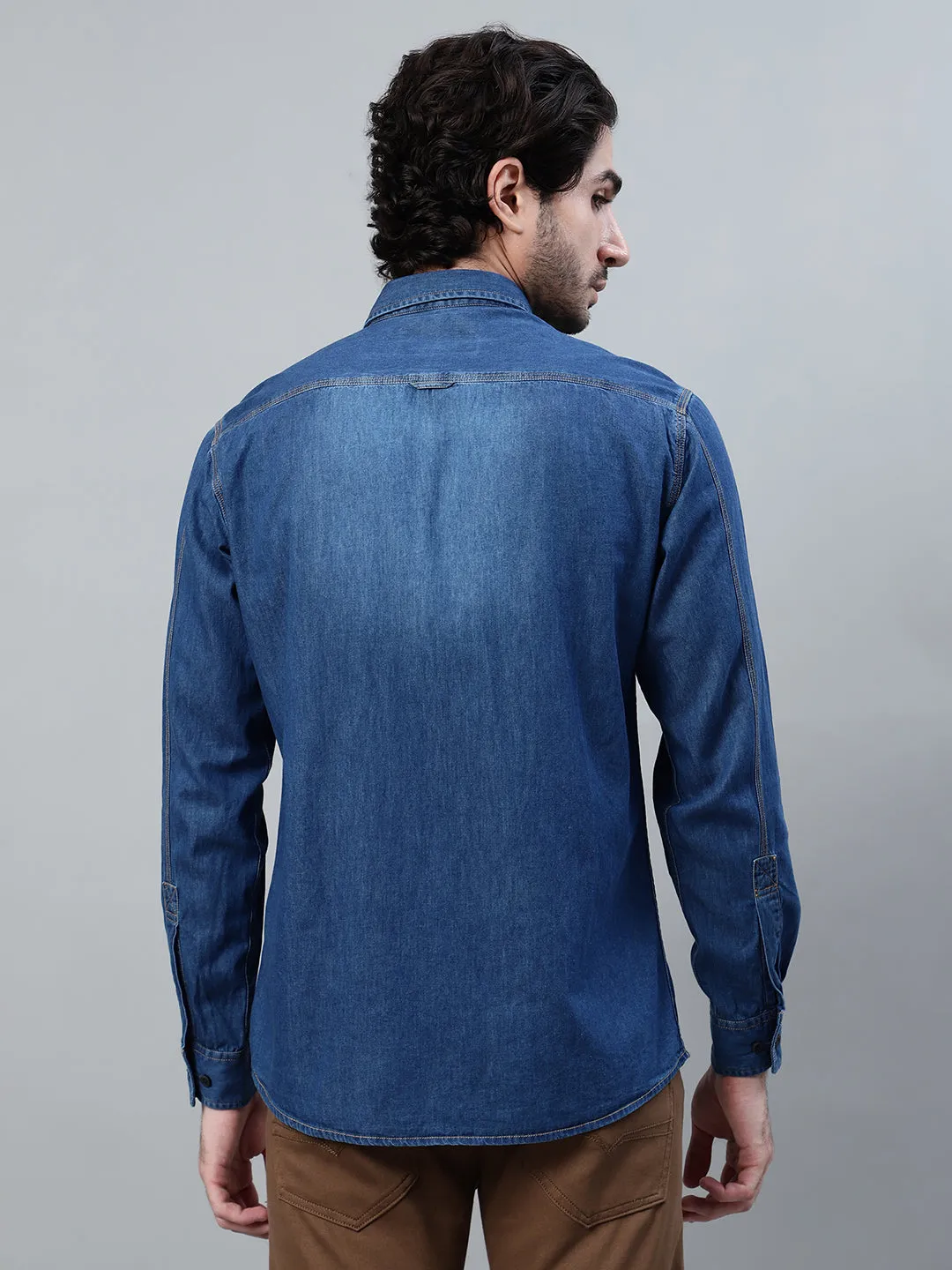 Men's Blue Solid Full Sleeve Casual Shirt