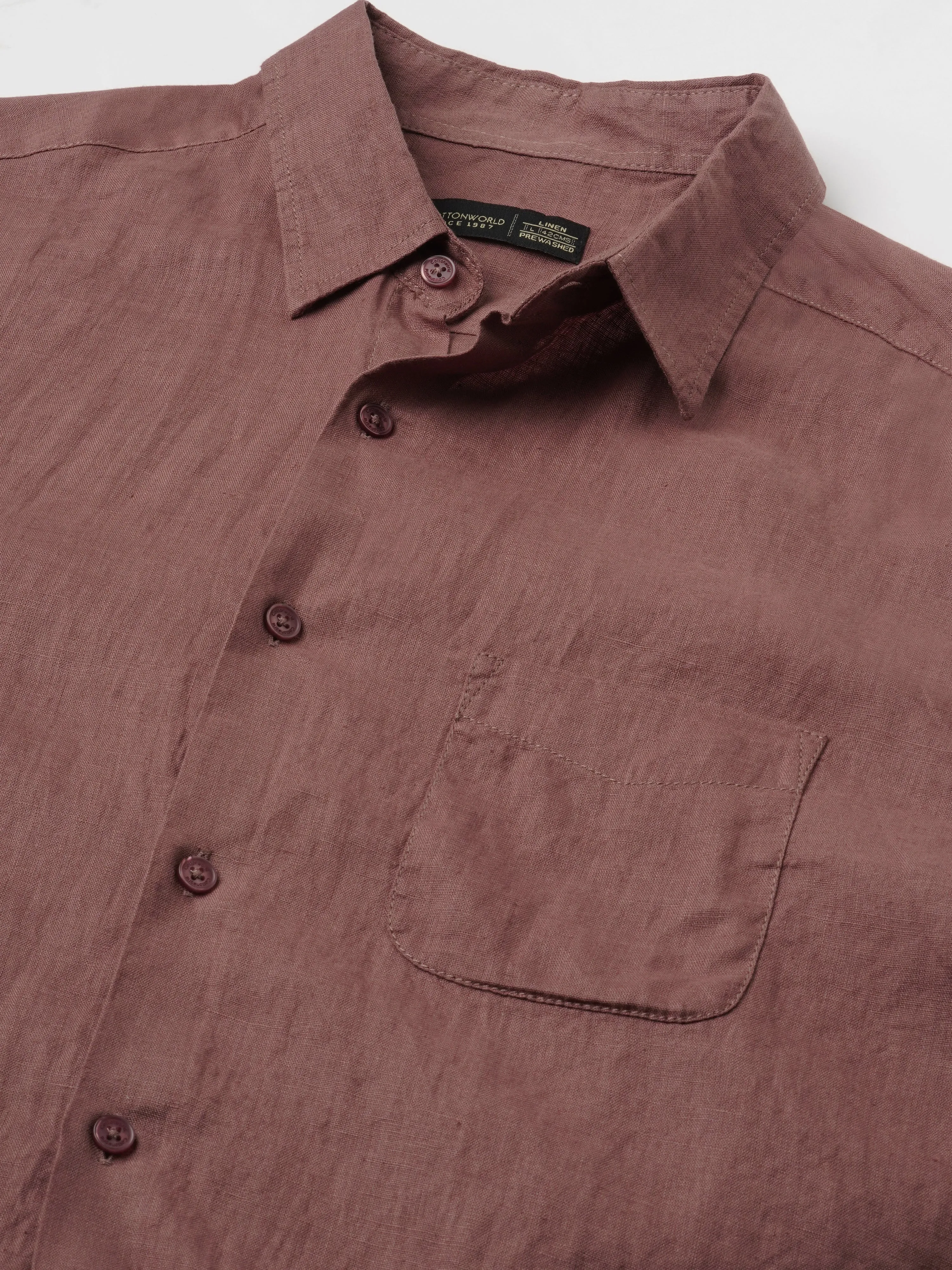 Men's Brown 100% Linen Regular Fit Shirt