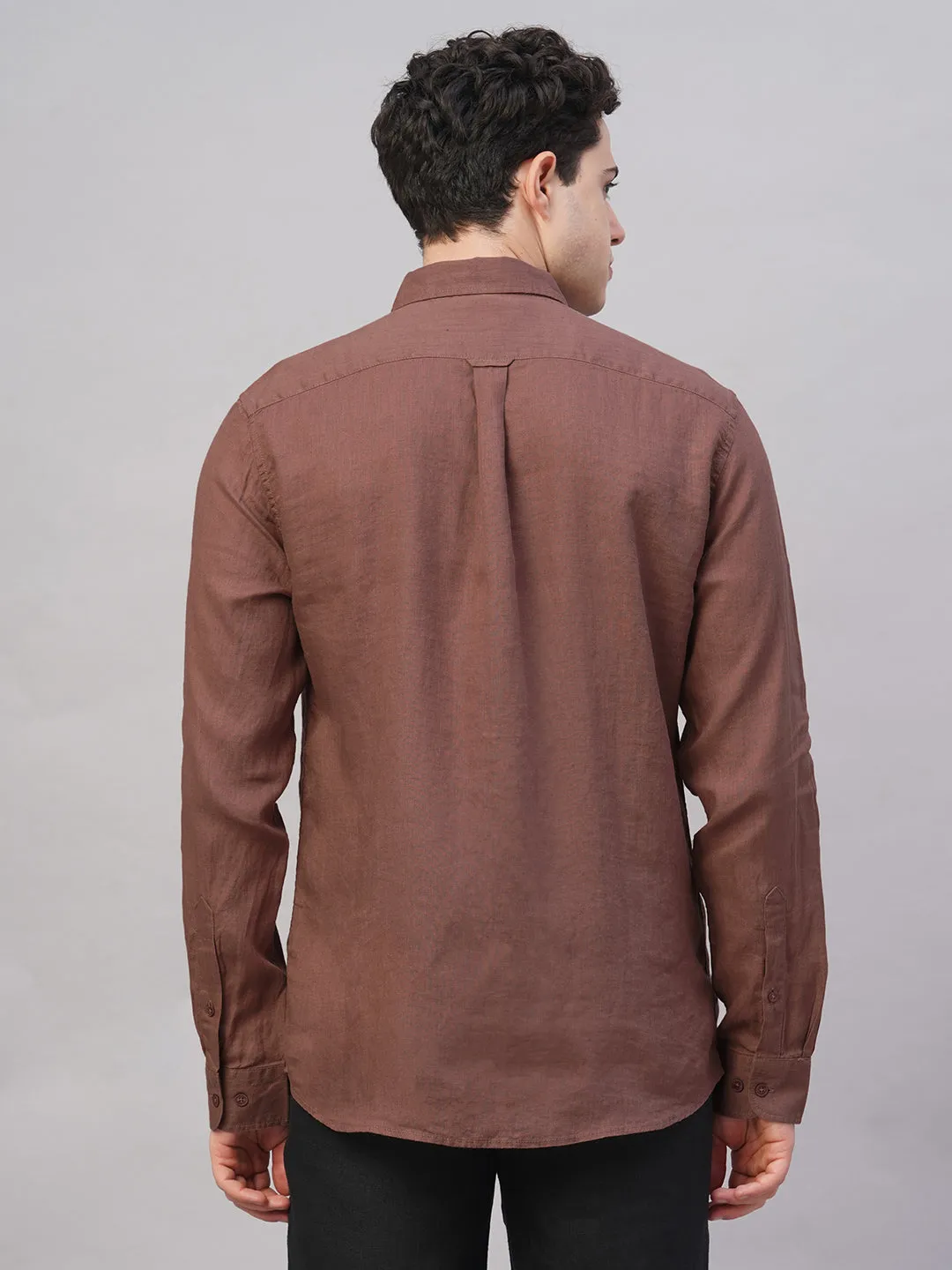 Men's Brown 100% Linen Regular Fit Shirt