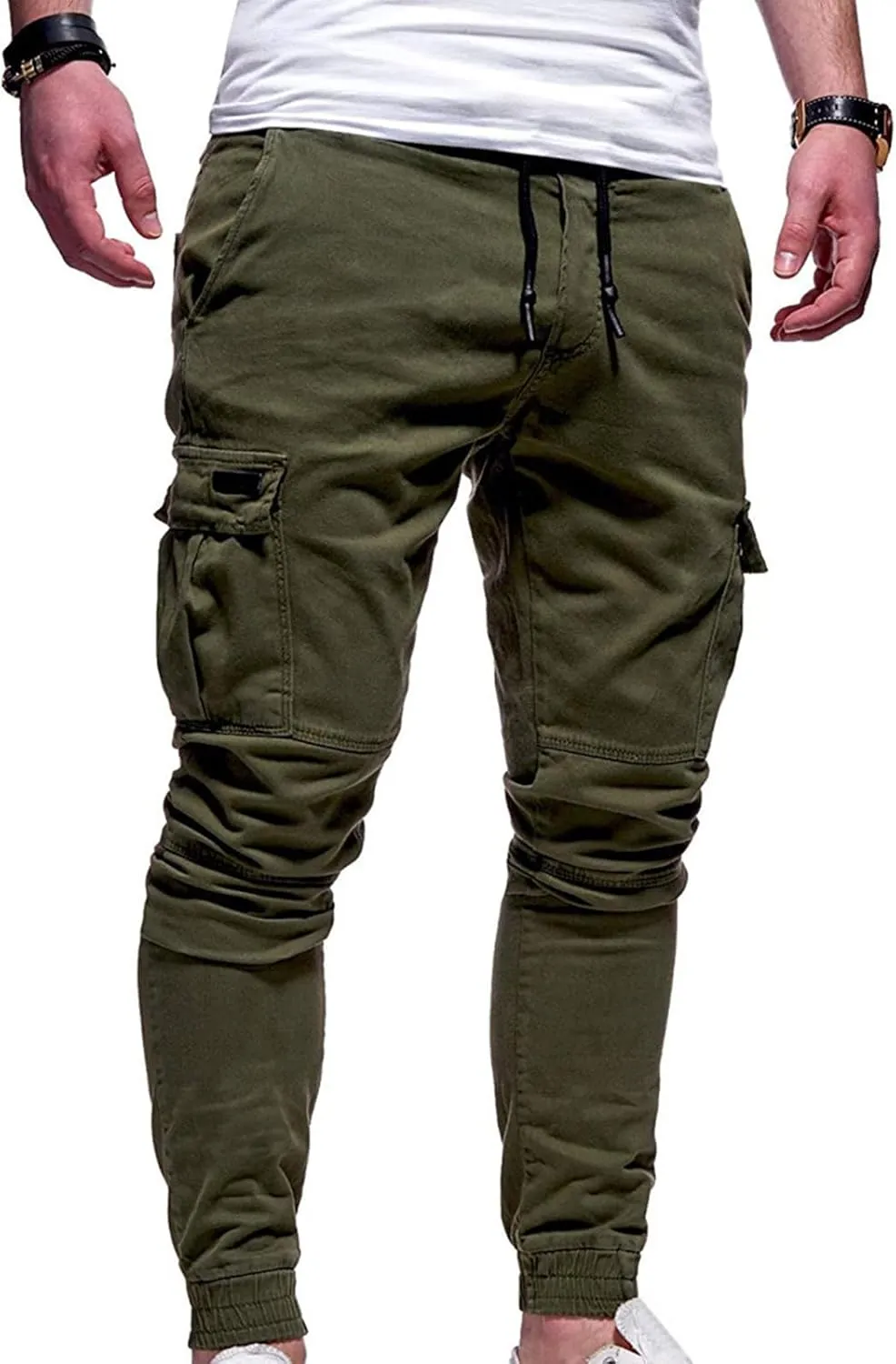 Mens Cargo Jogger Pants Slim Fit Stretch Joggers Sweatpants Casual Drawstring Hiking Pants with Multi-Pockets
