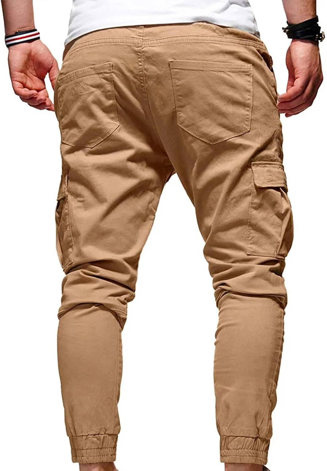Mens Cargo Jogger Pants Slim Fit Stretch Joggers Sweatpants Casual Drawstring Hiking Pants with Multi-Pockets