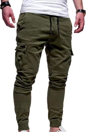 Mens Cargo Jogger Pants Slim Fit Stretch Joggers Sweatpants Casual Drawstring Hiking Pants with Multi-Pockets