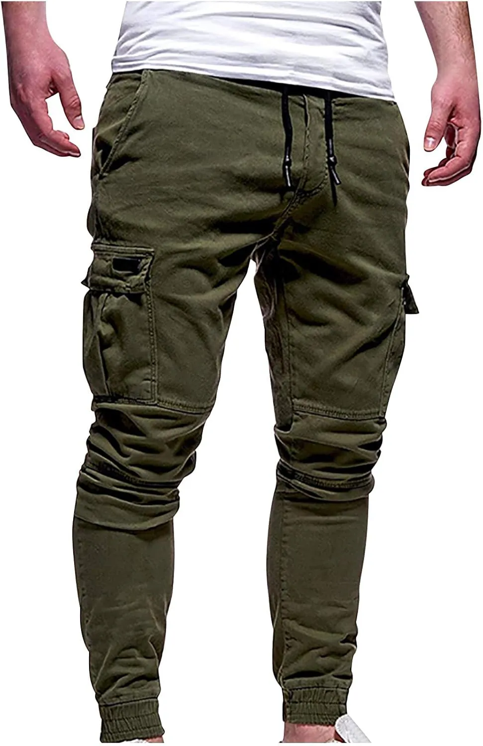 Mens Cargo Jogger Pants Slim Fit Stretch Joggers Sweatpants Casual Drawstring Hiking Pants with Multi-Pockets