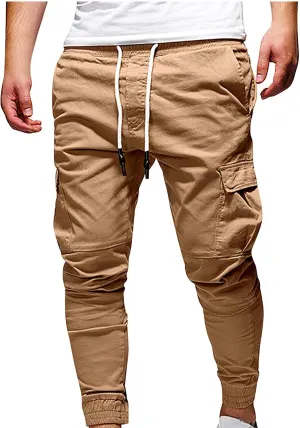 Mens Cargo Jogger Pants Slim Fit Stretch Joggers Sweatpants Casual Drawstring Hiking Pants with Multi-Pockets