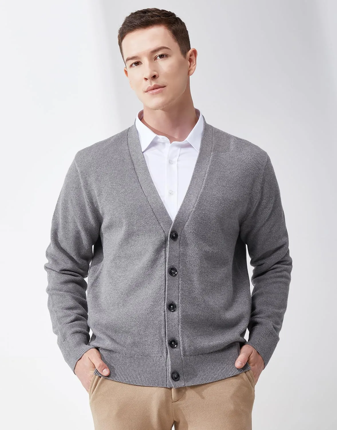 Mens Casual Slim Fit Vneck Long Sleeve Button Down Cardigan Sweater