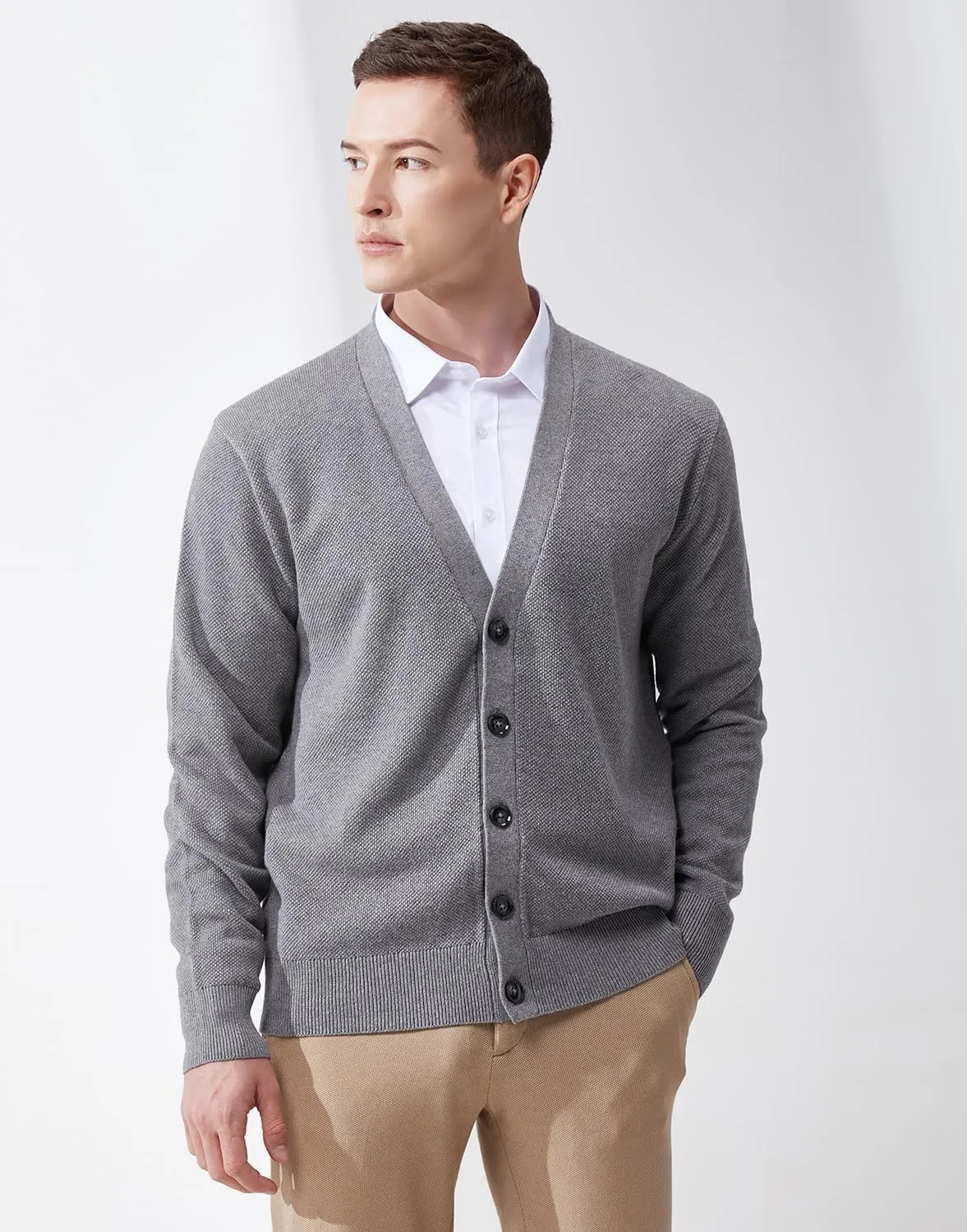 Mens Casual Slim Fit Vneck Long Sleeve Button Down Cardigan Sweater