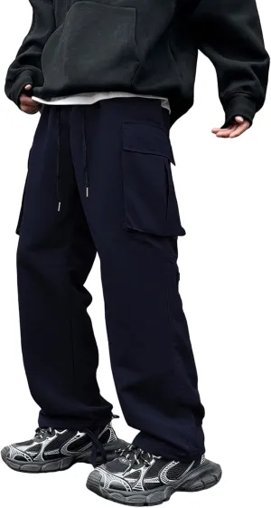 Men's Casual Work Pants with Drape Straight-Leg Wide-Leg Loose Fit Multi-Pocket Pants