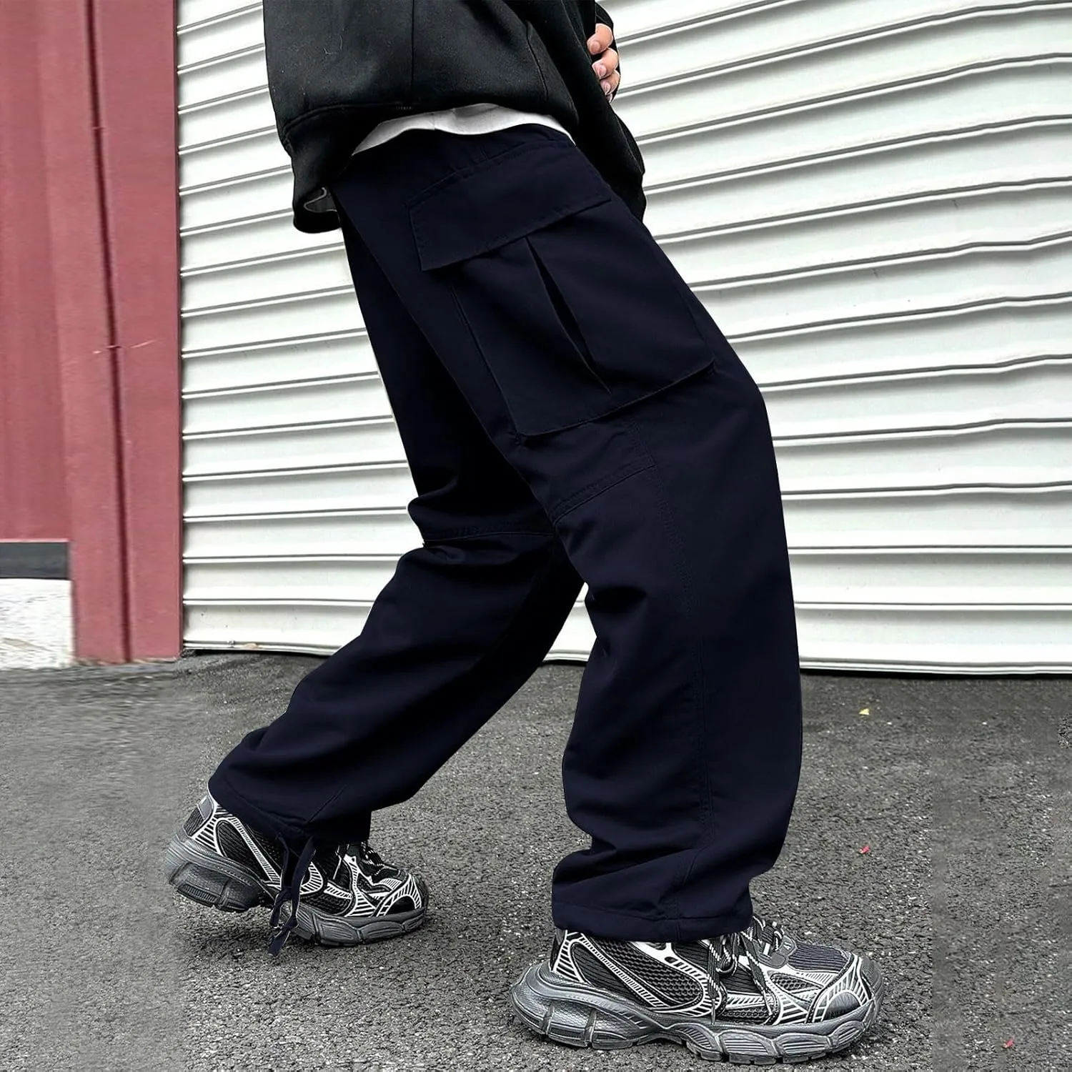 Men's Casual Work Pants with Drape Straight-Leg Wide-Leg Loose Fit Multi-Pocket Pants