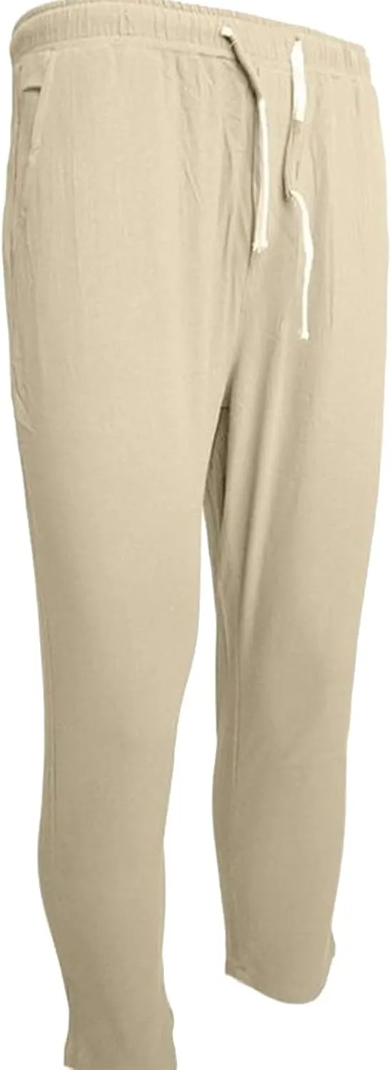Mens Chino Linen Cotton Jogger Pants Casual Drawstring Loose Summer Yoga Beach Sweatpants Big and Tall Lounge Pants