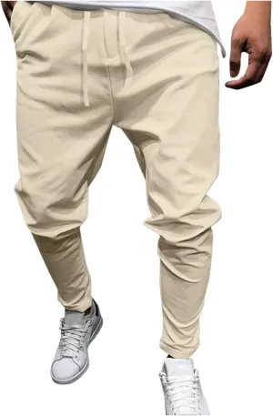 Mens Chino Linen Cotton Jogger Pants Casual Drawstring Loose Summer Yoga Beach Sweatpants Big and Tall Lounge Pants
