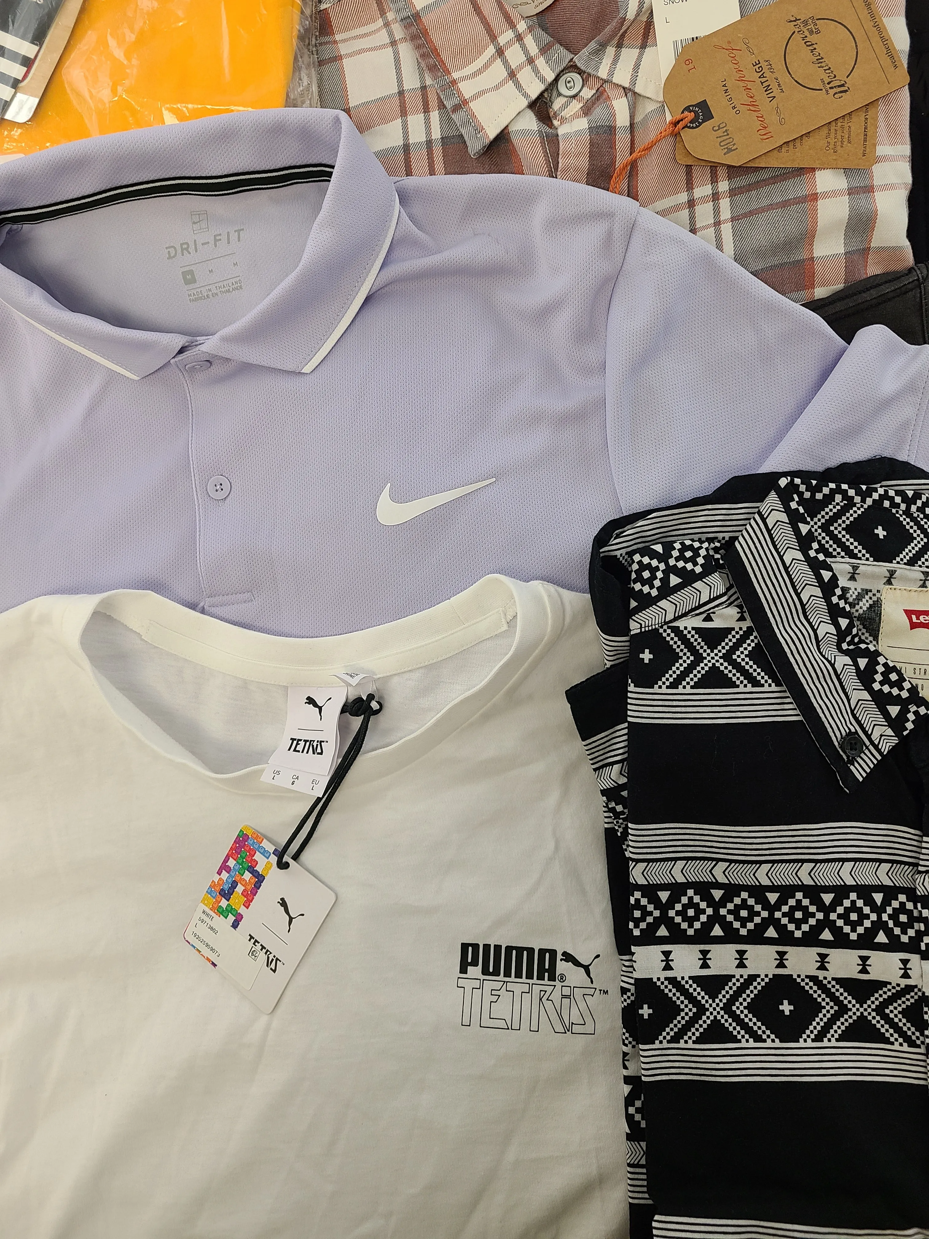 Men's Clothing Wholesale Lot Levi's, Puma, Nike, Adidas, Guess, Weatherproof Vintage, American Apparel, INC and more, 25 Units, Shelf Pulls, MSRP $1,553.98