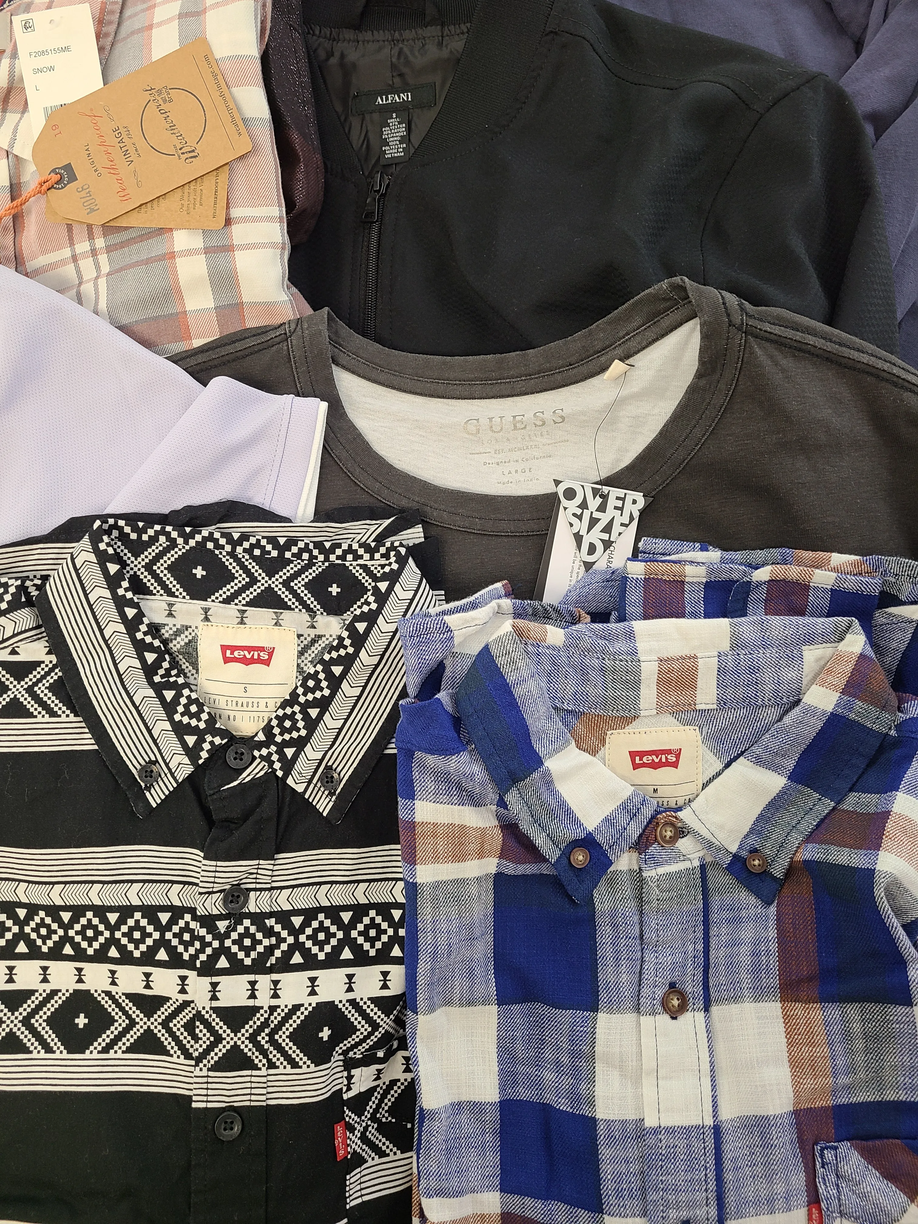 Men's Clothing Wholesale Lot Levi's, Puma, Nike, Adidas, Guess, Weatherproof Vintage, American Apparel, INC and more, 25 Units, Shelf Pulls, MSRP $1,553.98