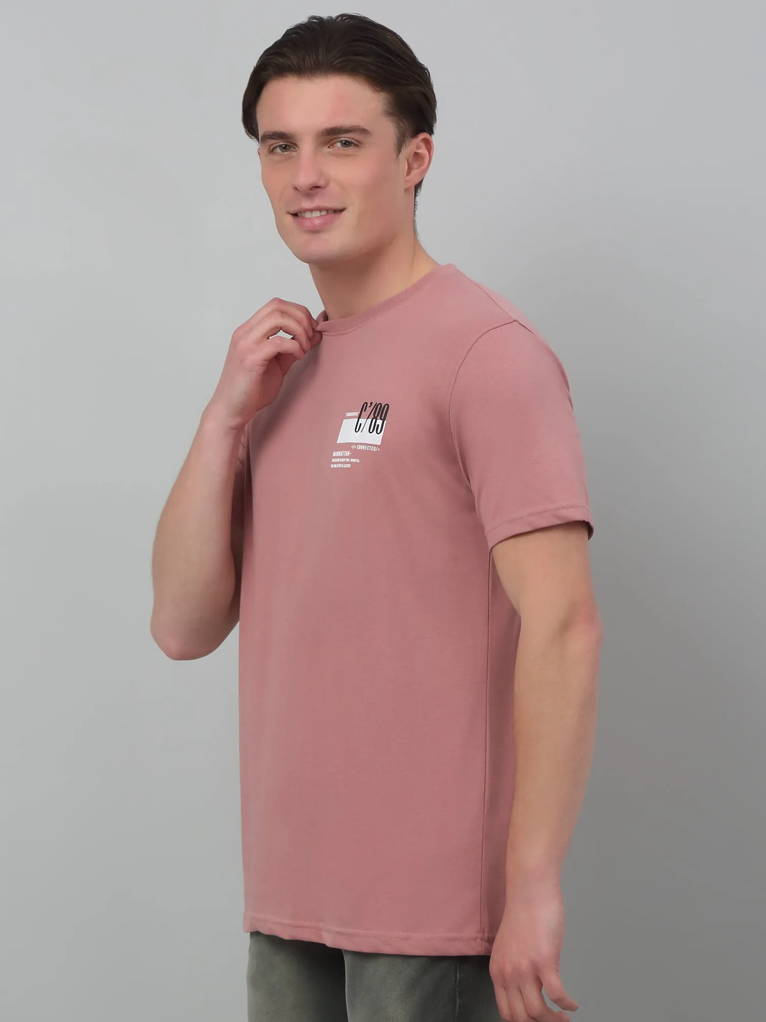 Men's Dusty Pink Round neck Half Sleeve T-Shirt