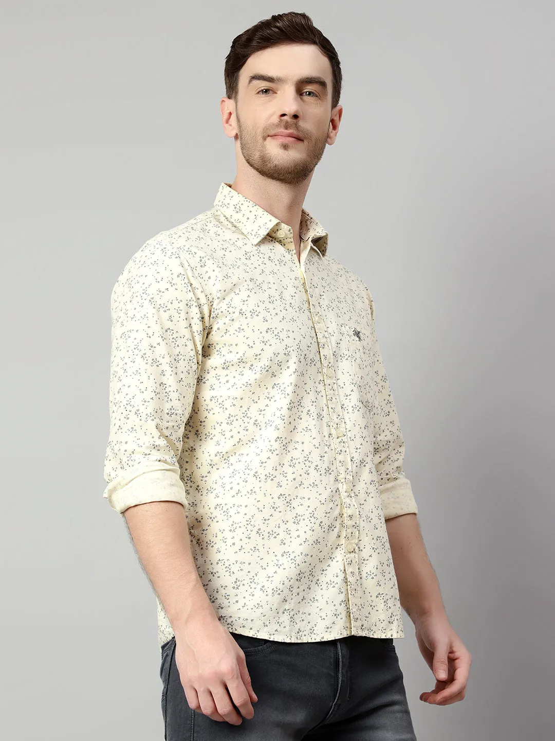 Men's Ecru Casual Floral Print Full Sleeve Shirt