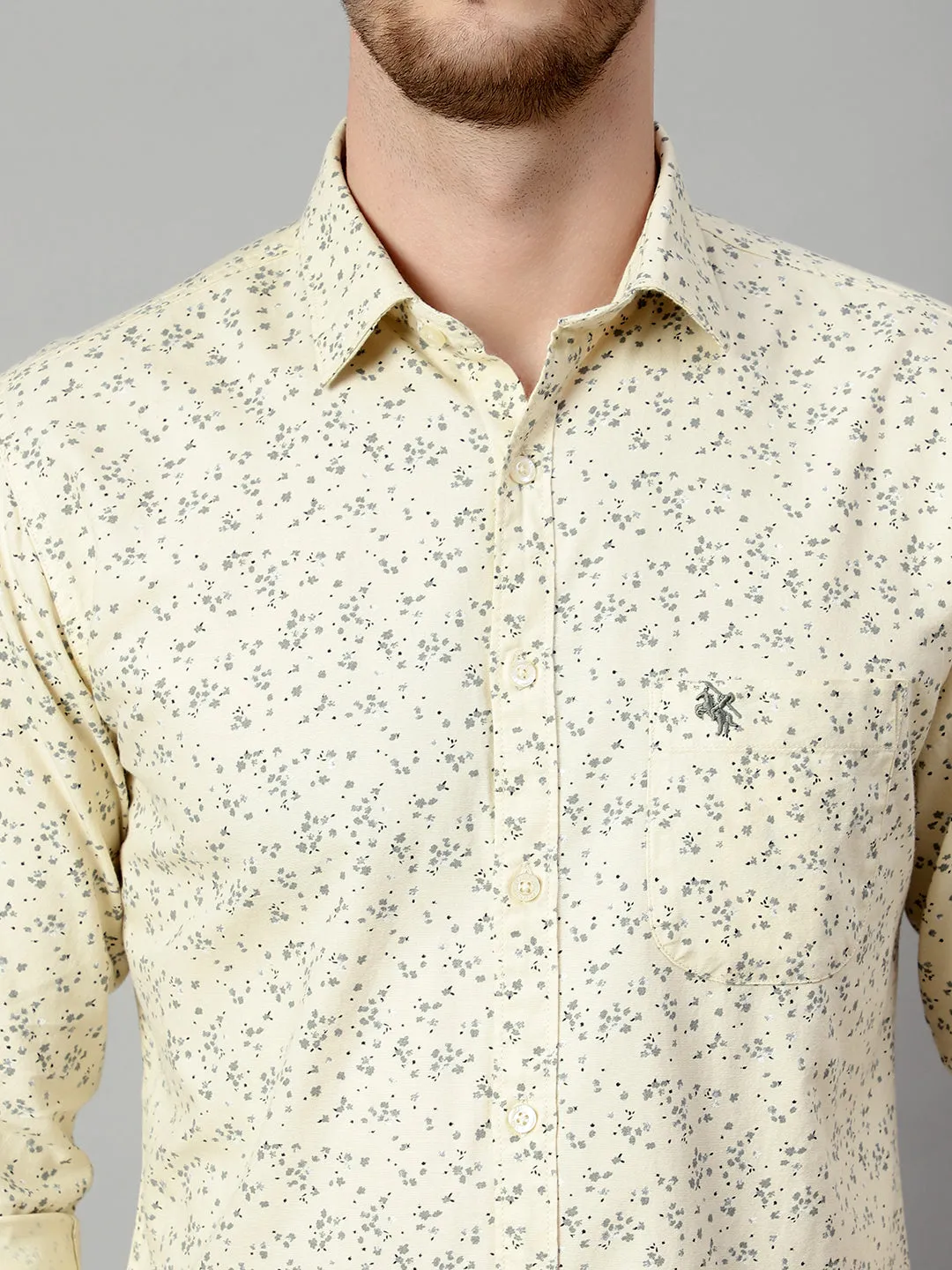 Men's Ecru Casual Floral Print Full Sleeve Shirt