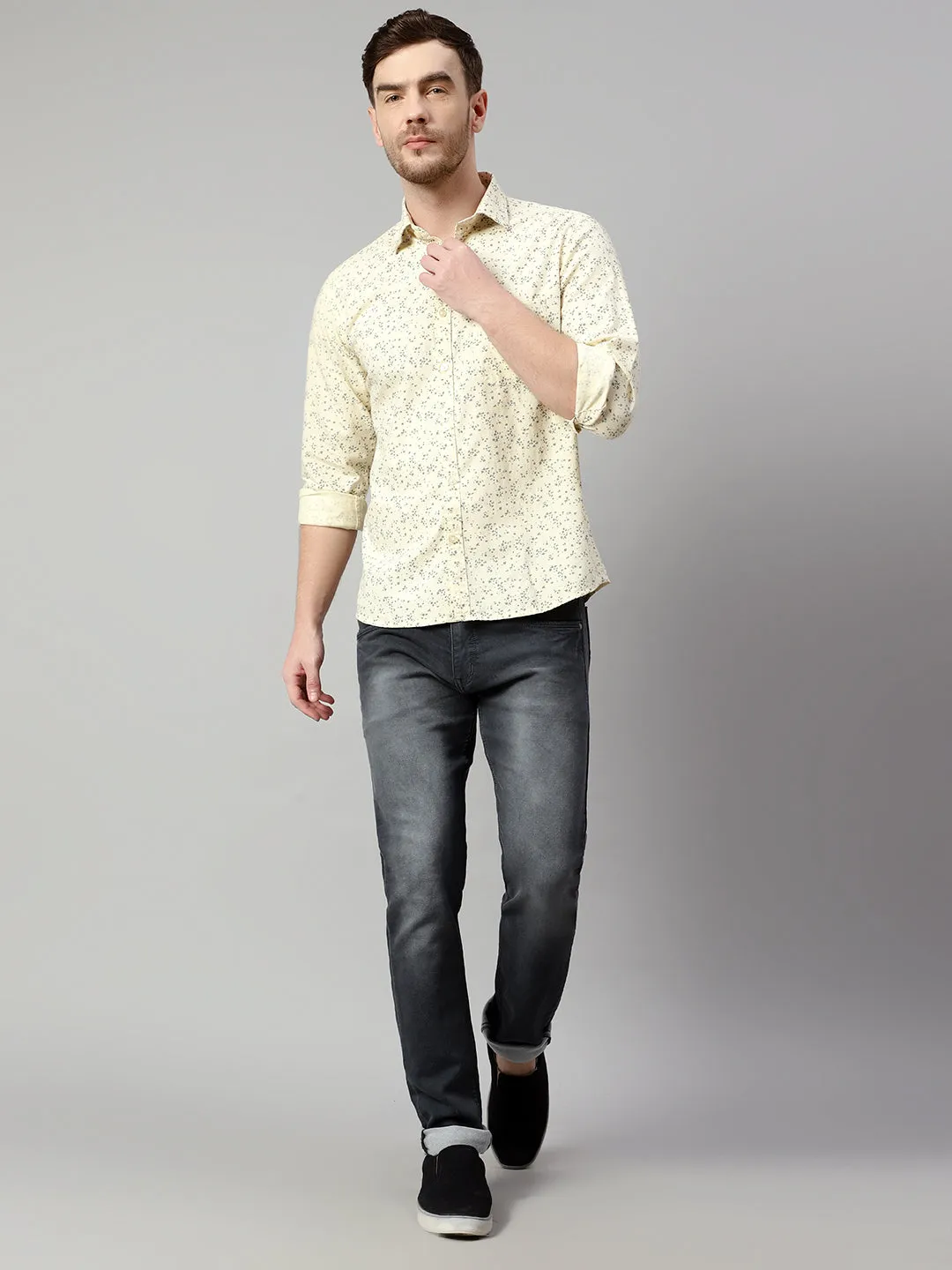 Men's Ecru Casual Floral Print Full Sleeve Shirt