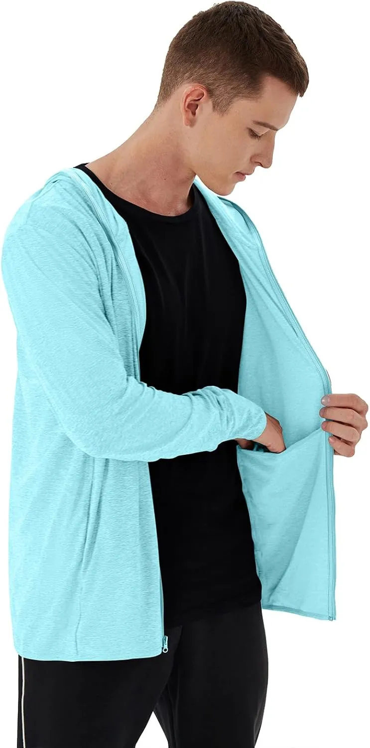 Men's Full Zip Workout Athletic Jackets Lightweight Running Jacket Breathable Hooded Jacket with Thumb Holes