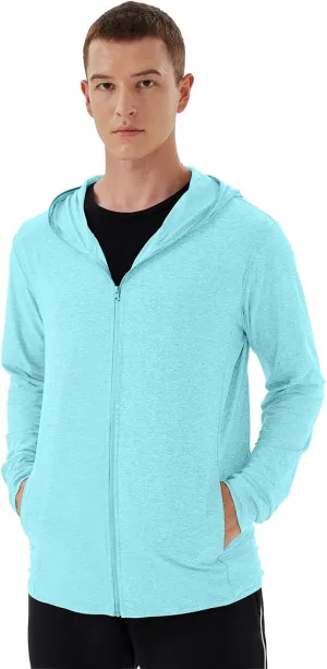 Men's Full Zip Workout Athletic Jackets Lightweight Running Jacket Breathable Hooded Jacket with Thumb Holes