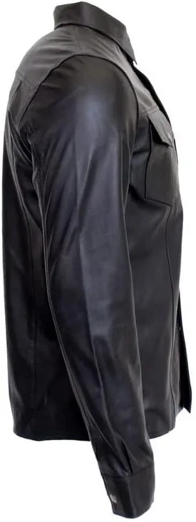 Men's Genuine Lambskin Black Leather Shirt Jacket