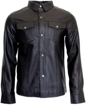Men's Genuine Lambskin Black Leather Shirt Jacket