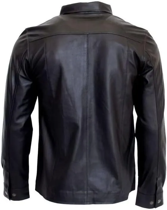 Men's Genuine Lambskin Black Leather Shirt Jacket