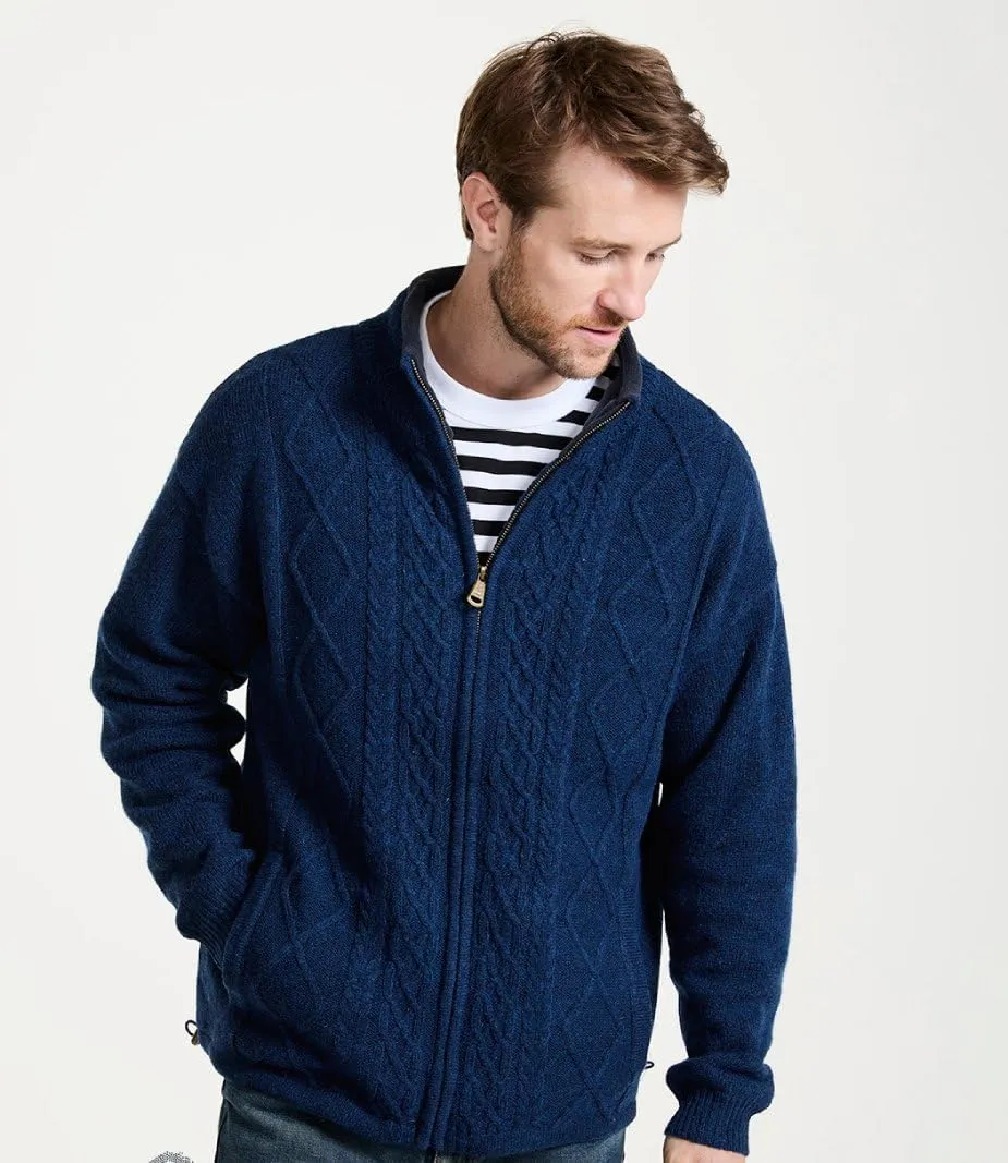 Men's Irish Wool Sweater, Full Zip, Front Pockets, Lined Interior, Gray