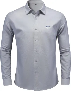 Men's Long Sleeve Button Down Dress Shirt, Wrinkle Resistant Stretch, Solid Color with Pocket