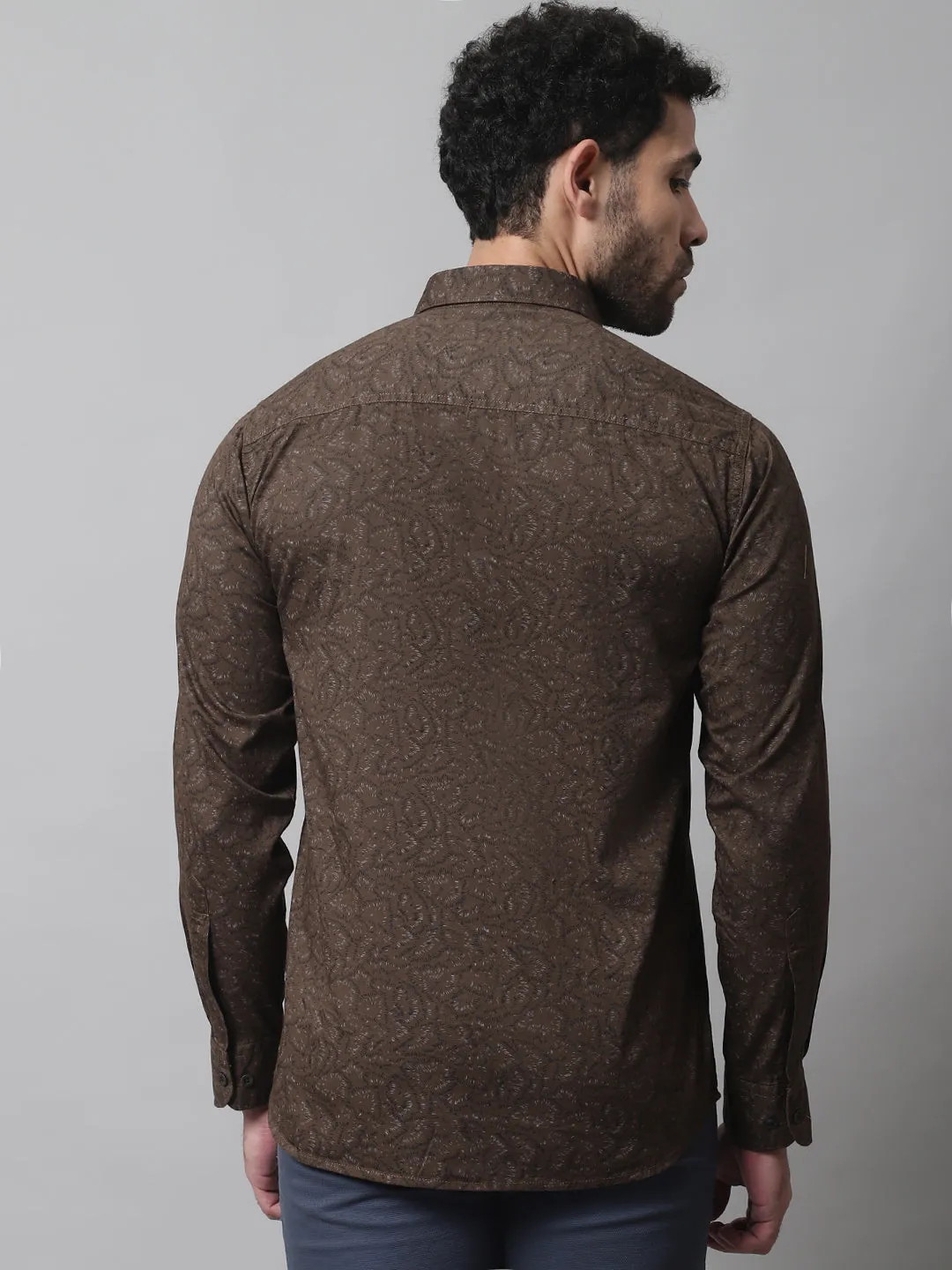 Men's Olive Green Casual Ditsy Print Full Sleeve Shirt
