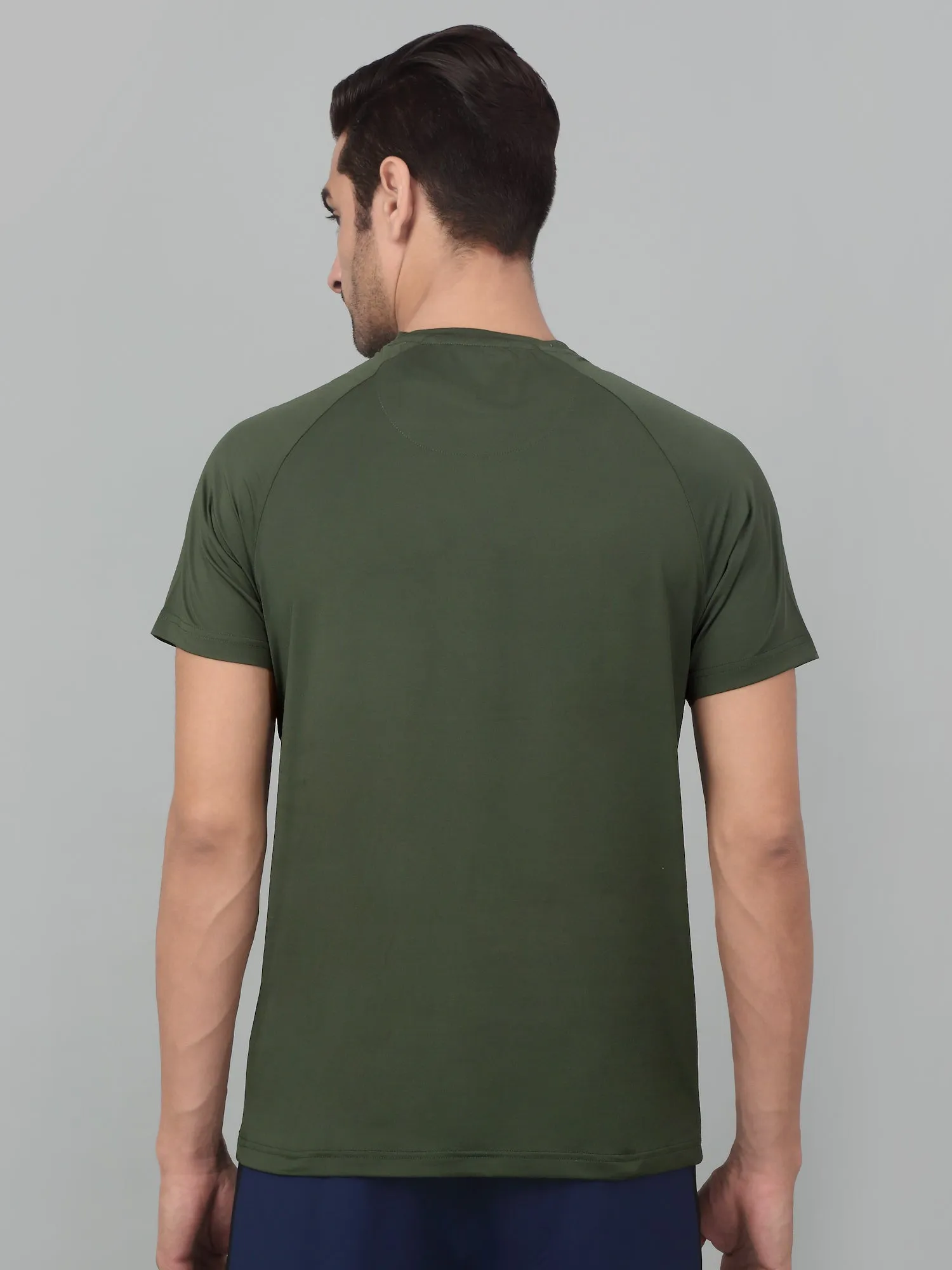 Men's Olive Green Round neck Raglan Half Sleeve T-Shirt with Graphic Print