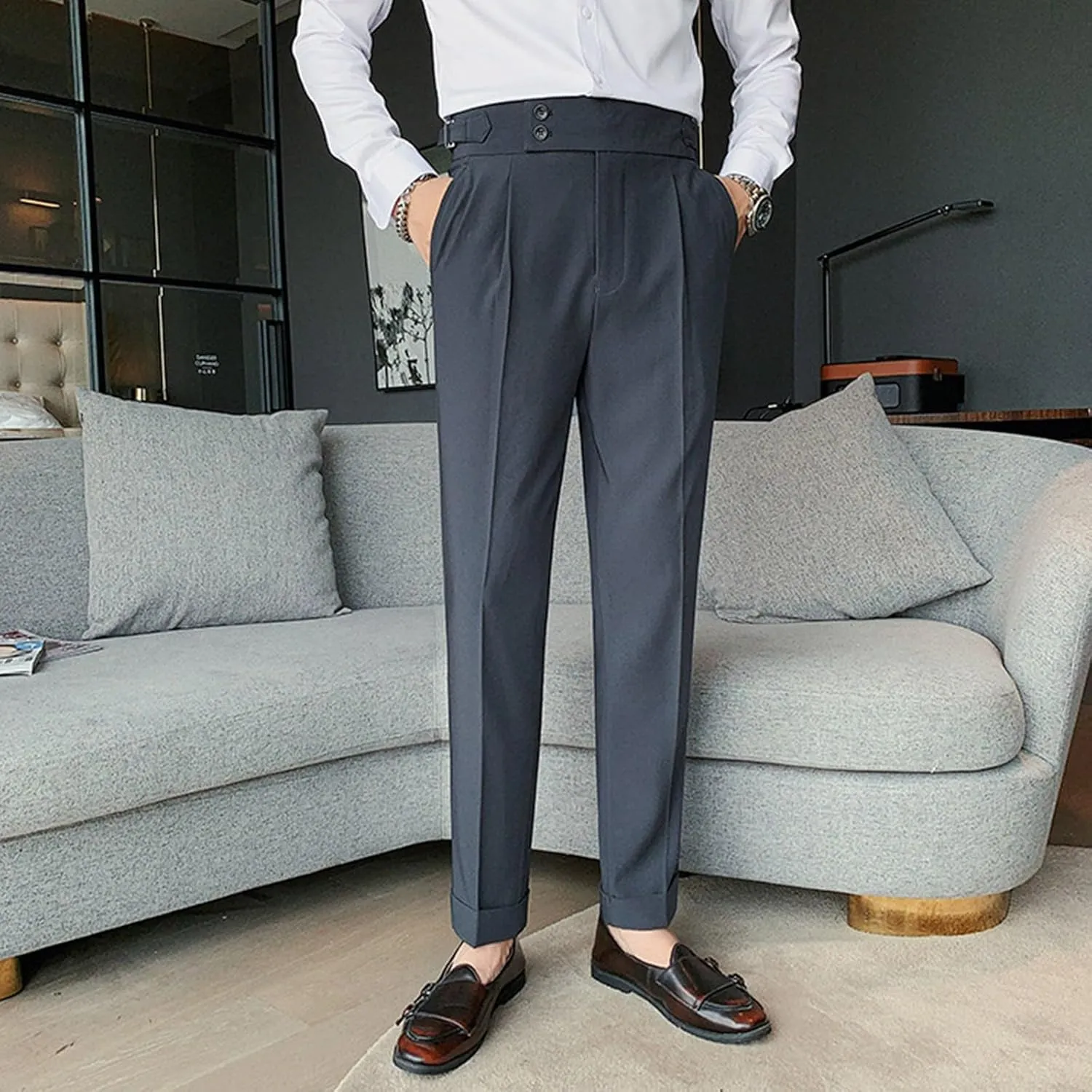Mens Pants, Mens Dress Pants Straight Drape Feel Classic Solid Color Comfy Loose Summer Slim Fit Casual Suit Pant
