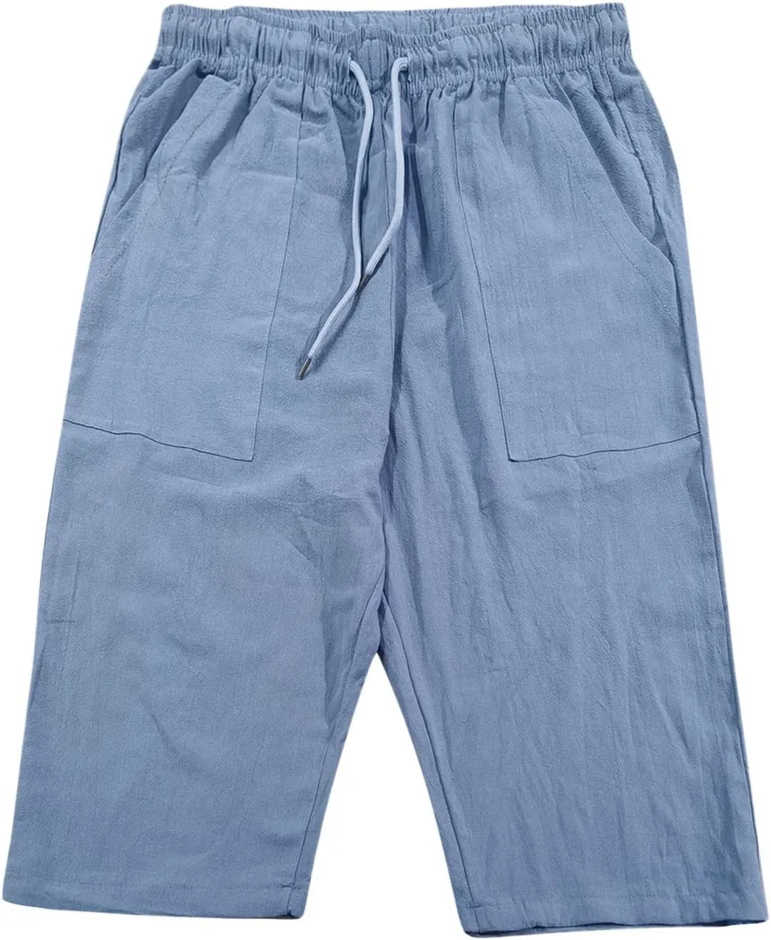 Mens Pants Stretch Capri Pants Solid Color Lightweight Baggy Drawstring Elastic Waist Beach Slim Fit Casual Pant
