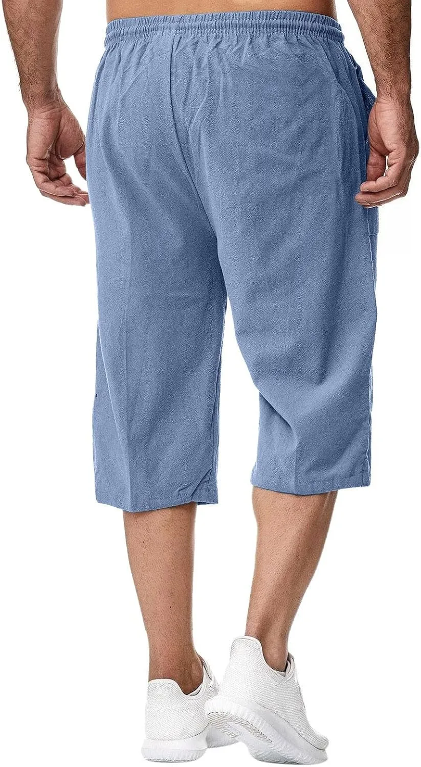 Mens Pants Stretch Capri Pants Solid Color Lightweight Baggy Drawstring Elastic Waist Beach Slim Fit Casual Pant