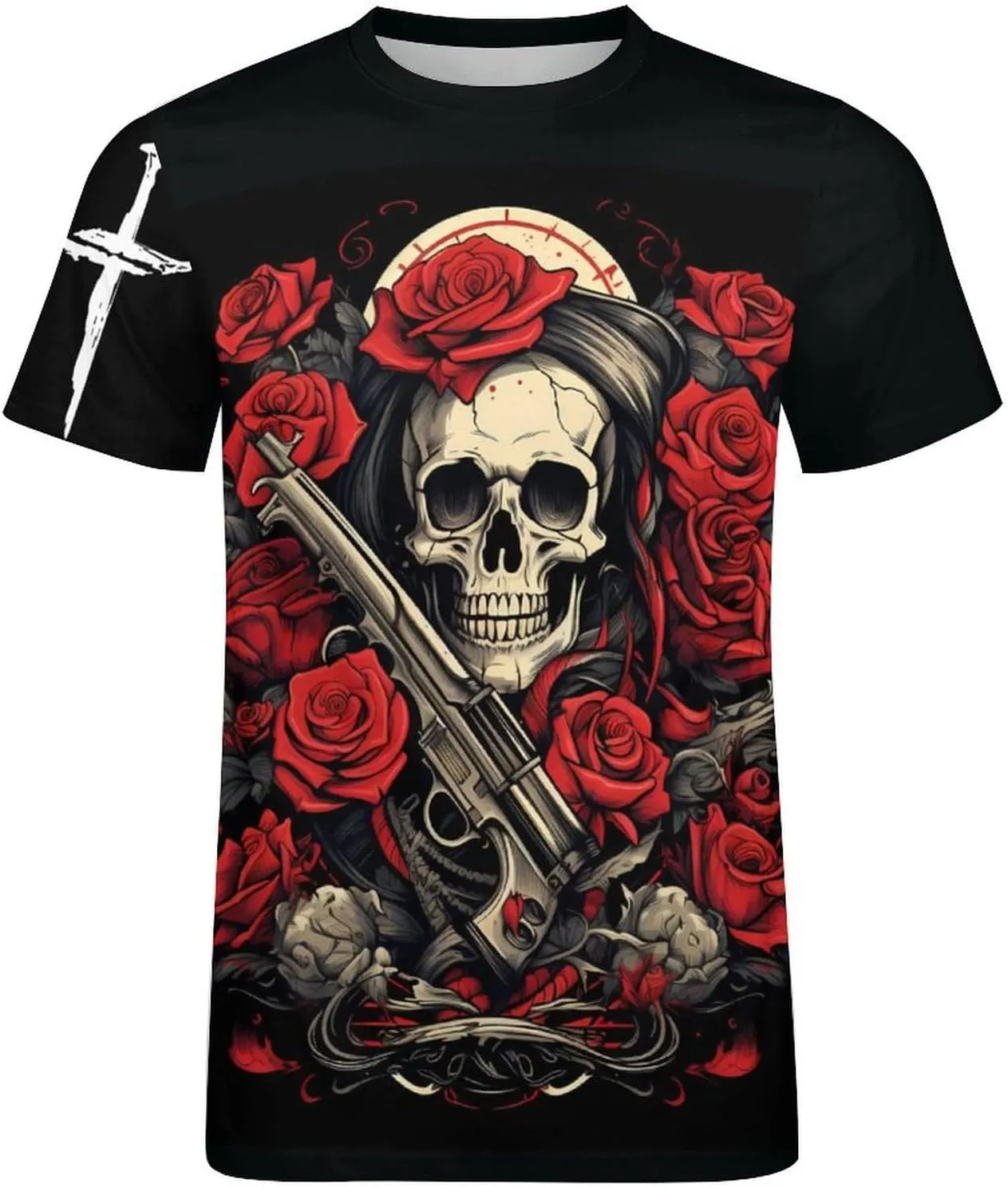 Mens Skull T-Shirts Slim Fit Qucik Dry Short Sleeve 3D Skull Graphic Print Summer Streetwear Tees