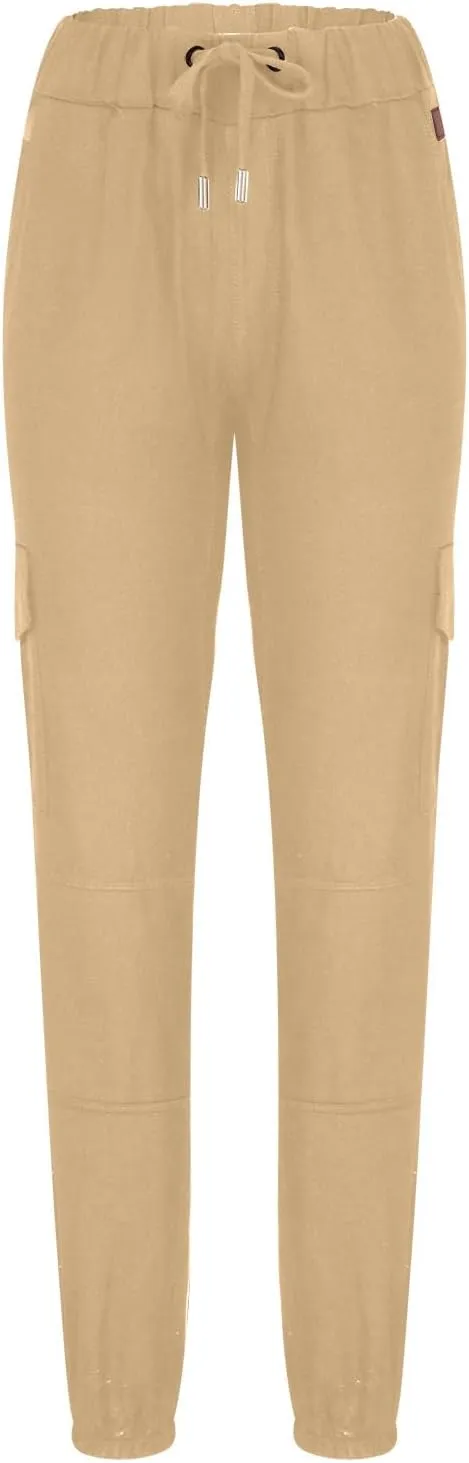 Men's Solid Color Drawstring Cargo Pants Casual Slim Fit Sports Pants Fashion Joggers Trousers with Pockets