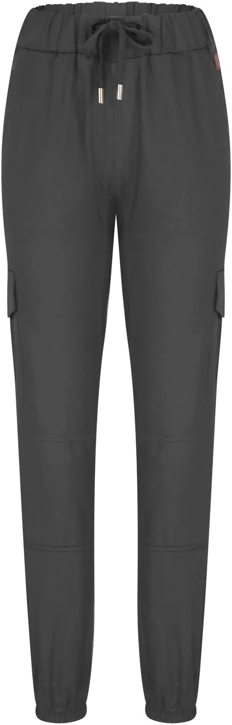 Men's Solid Color Drawstring Cargo Pants Casual Slim Fit Sports Pants Fashion Joggers Trousers with Pockets
