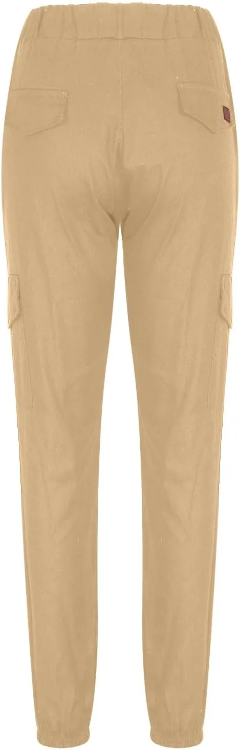 Men's Solid Color Drawstring Cargo Pants Casual Slim Fit Sports Pants Fashion Joggers Trousers with Pockets