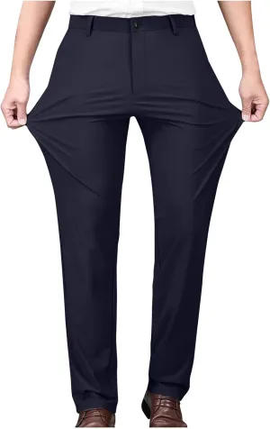 Mens Stretch Dress Pants Slim Fit Golf Pants Expandable Waist Bussiness Casual Suit Pants with Pockets