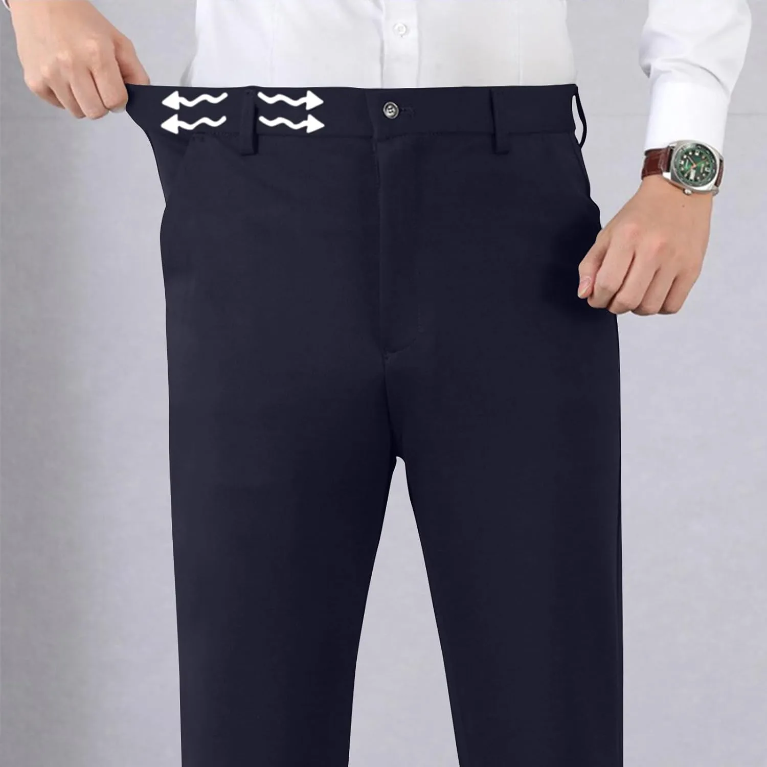 Mens Stretch Dress Pants Slim Fit Golf Pants Expandable Waist Bussiness Casual Suit Pants with Pockets