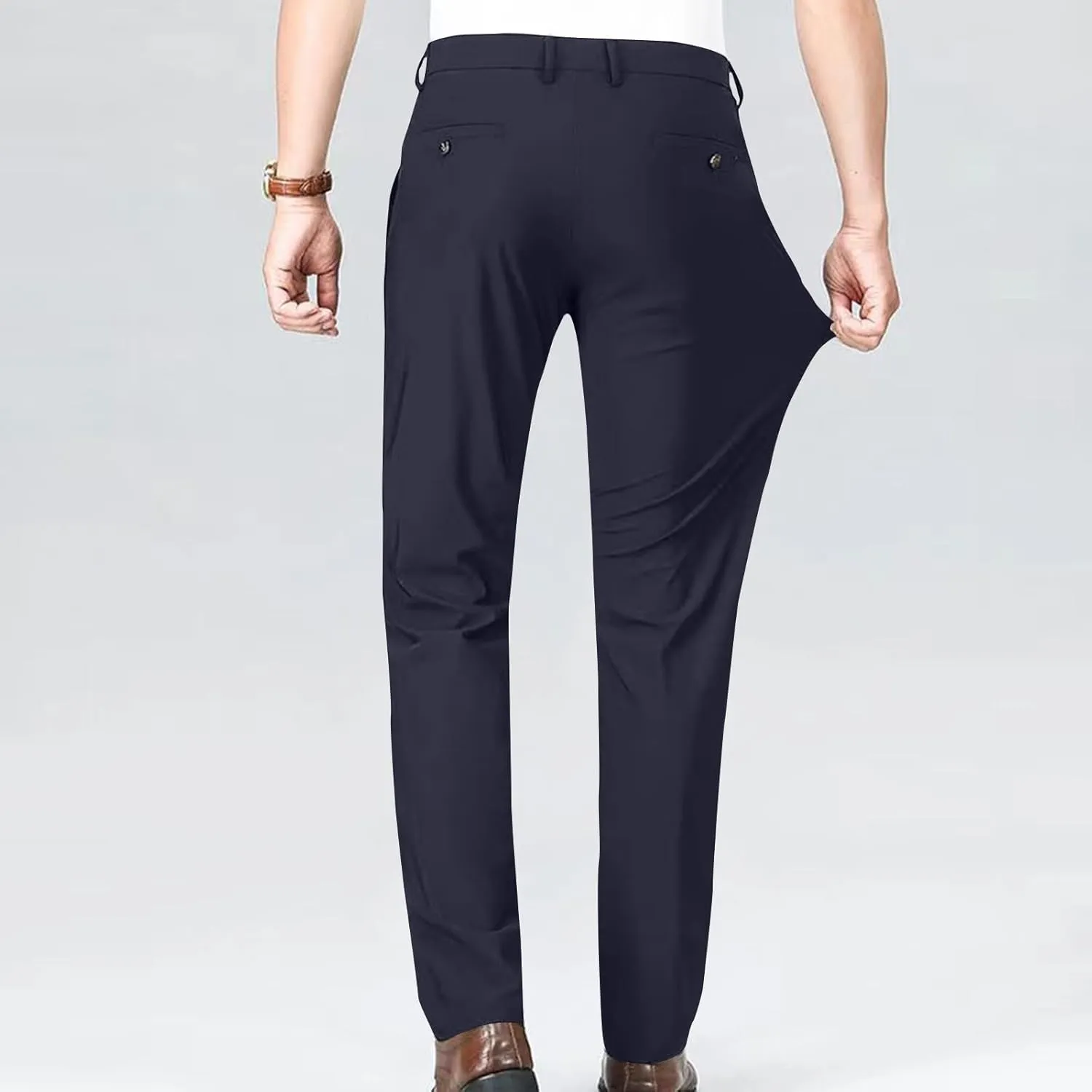 Mens Stretch Dress Pants Slim Fit Golf Pants Expandable Waist Bussiness Casual Suit Pants with Pockets