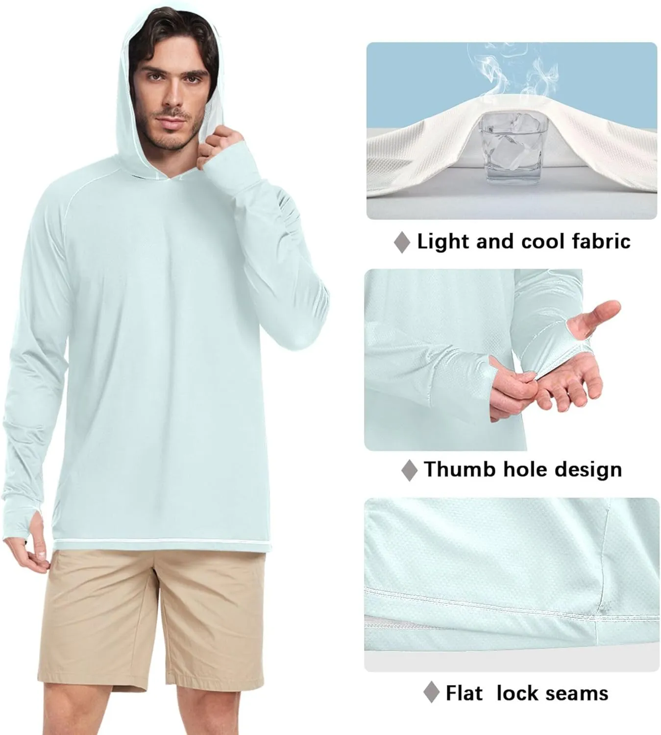 Mens Sun Hoodie Shirts UV Protection Long Sleeve Sun Shirt with Hood UPF 50  Lightweight UV Rashguard for Men Swim Shirt