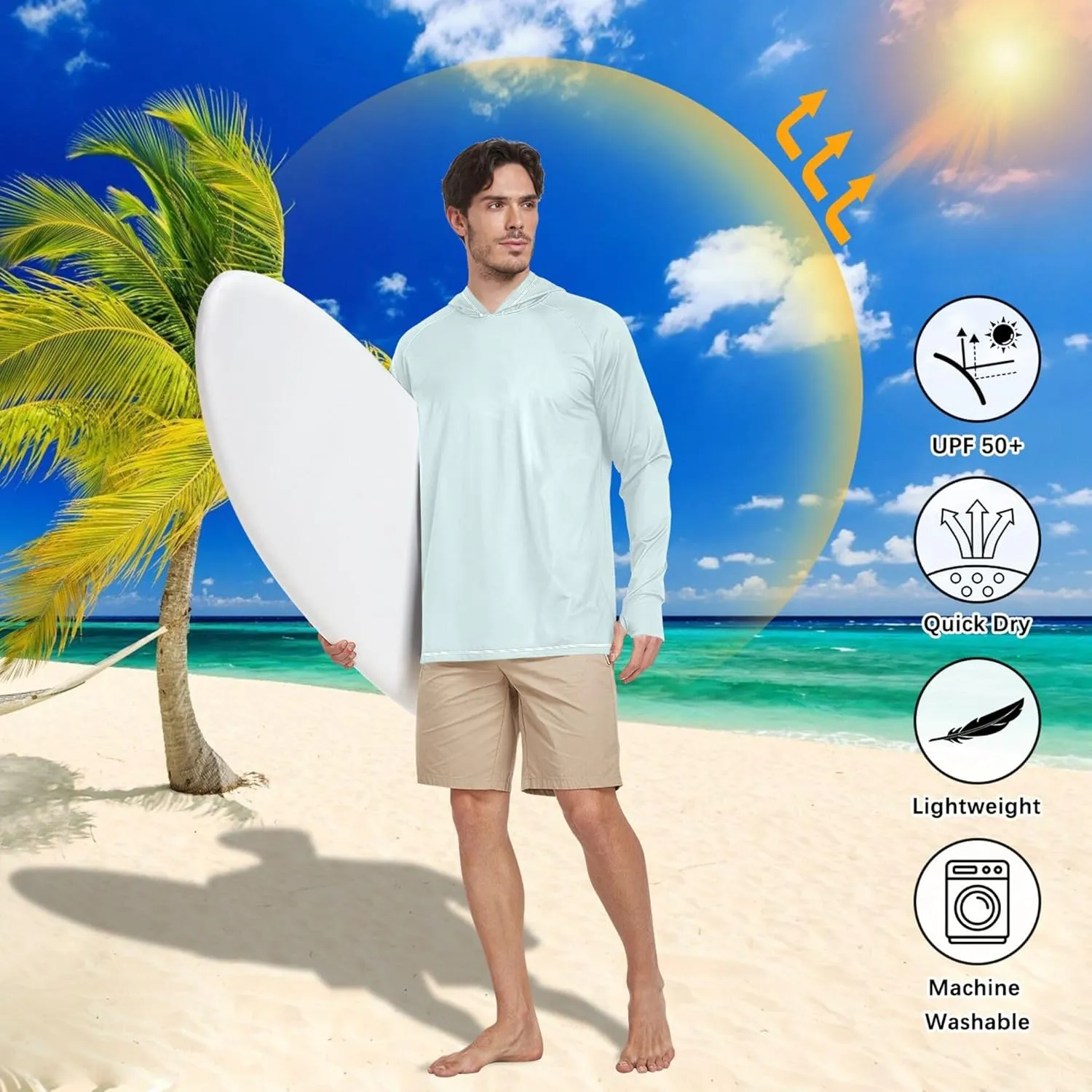 Mens Sun Hoodie Shirts UV Protection Long Sleeve Sun Shirt with Hood UPF 50  Lightweight UV Rashguard for Men Swim Shirt