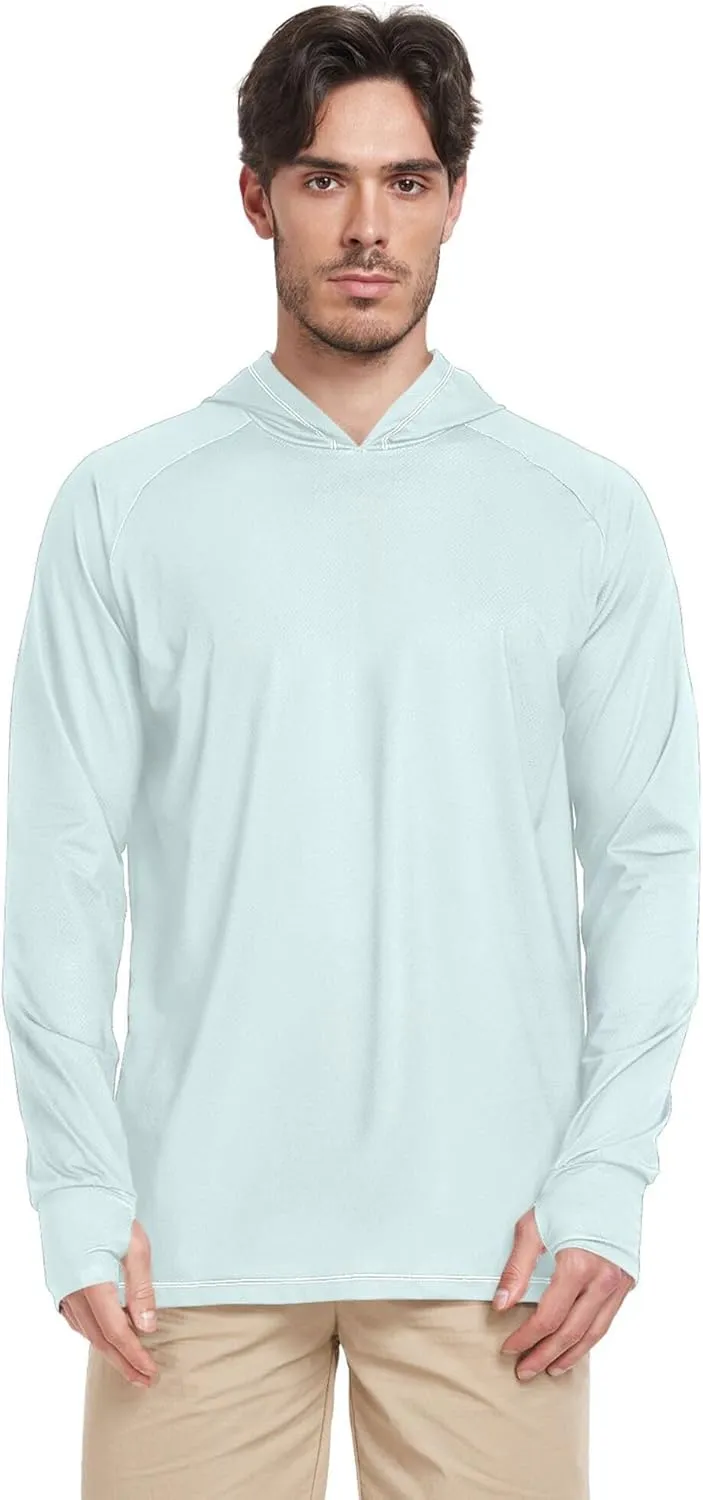 Mens Sun Hoodie Shirts UV Protection Long Sleeve Sun Shirt with Hood UPF 50  Lightweight UV Rashguard for Men Swim Shirt