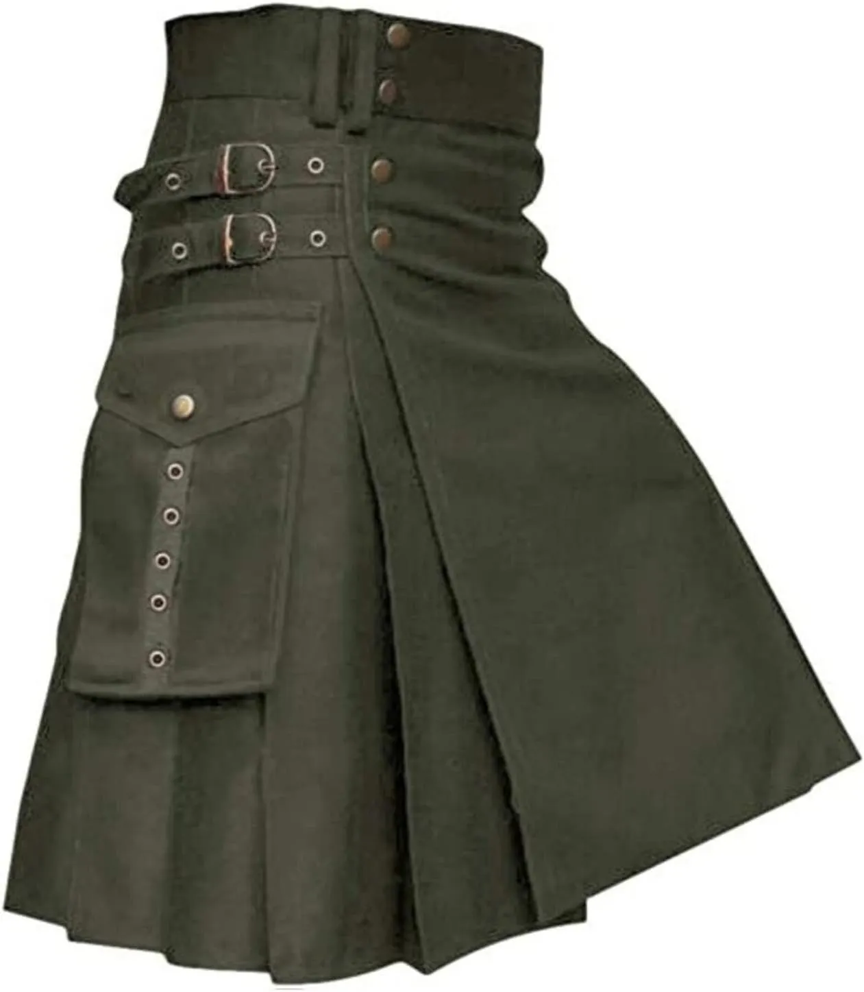 Mens Vintage Scottish Pleated Kilt Irish Highland Hybrid Kilts with Kendo Pocket Retro Medieval Steampunk Utility Skirt